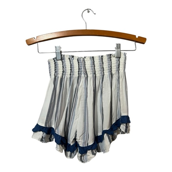 Surf Gypsy Shorts Cover Up Size Small Rayon Ruffles Smocked Tassel New Blue Whit - Picture 2 of 7